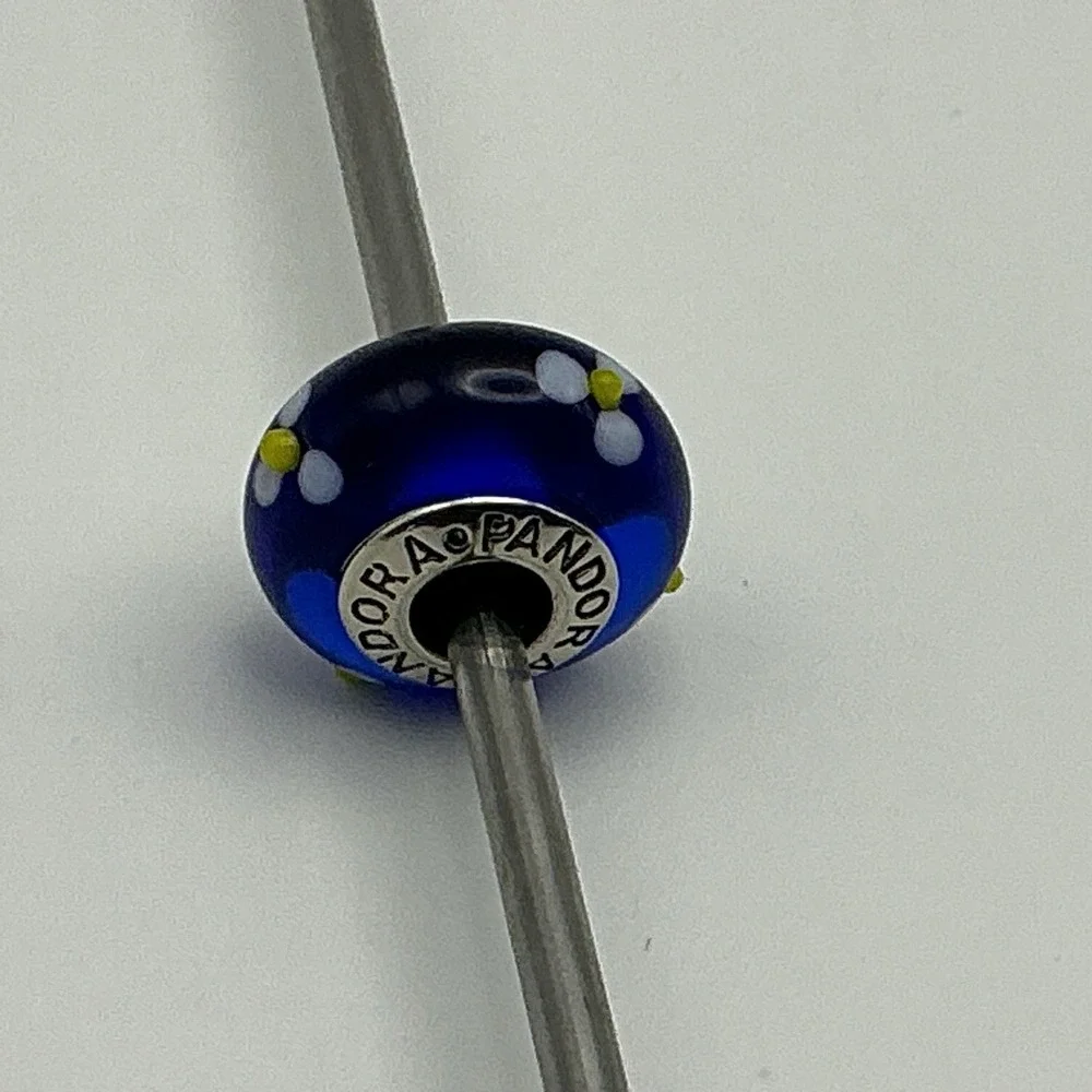 Blue Flowers Retired Pandora Charm, Murano Glass